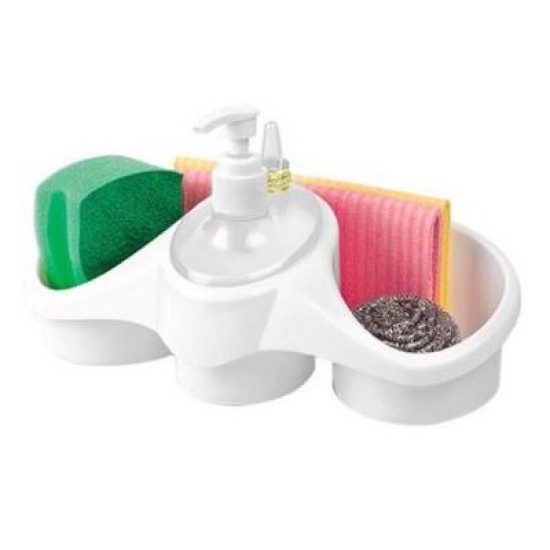 Δοχείο για κρεμοσάπουνο πλαστικό με θήκες για σφουγγαράκι/σύρμα 26x13x7εκ.