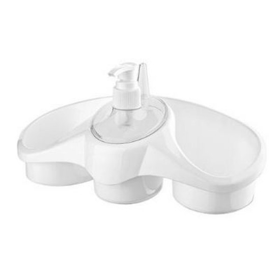 Δοχείο για κρεμοσάπουνο πλαστικό με θήκες για σφουγγαράκι/σύρμα 26x13x7εκ.