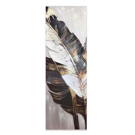 Πίνακας ελαιογραφία σε τυπωμένο καμβά φύλλα με χρυσές λεπτομέρειες 30x90εκ.