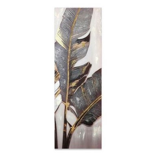 Πίνακας ελαιογραφία σε τυπωμένο καμβά φύλλα με χρυσές/μαύρες λεπτομέρειες 30x90εκ.