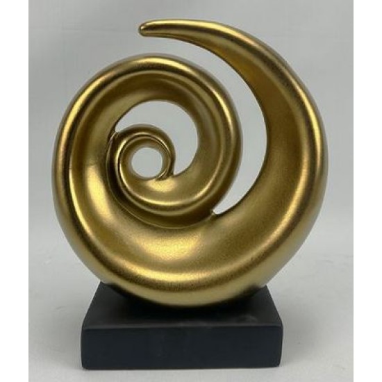 Διακοσμητικό αφηρημένος κύκλος κεραμικό χρυσό με ξύλινη βάση 21x8,5x21εκ.