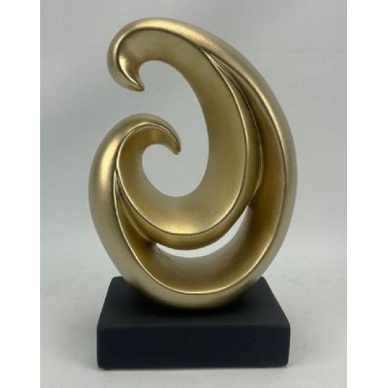 Διακοσμητικό αφηρημένος κύκλος κεραμικό χρυσό με ξύλινη βάση 16,5x8x21εκ.