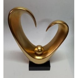 Διακοσμητικό ανοιχτή καρδιά κεραμικό χρυσό με ξύλινη βάση Υ32εκ.