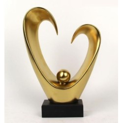 Διακοσμητικό ανοιχτή καρδιά κεραμικό χρυσό με ξύλινη βάση Υ32εκ.