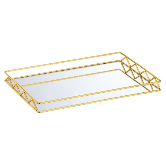 Δίσκος μεταλλικός με τζάμι χρυσός 41x28εκ.
